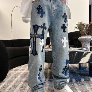 Chrome Hearts Limited Edition Hand-Distressed Patchwork Washed Jeans